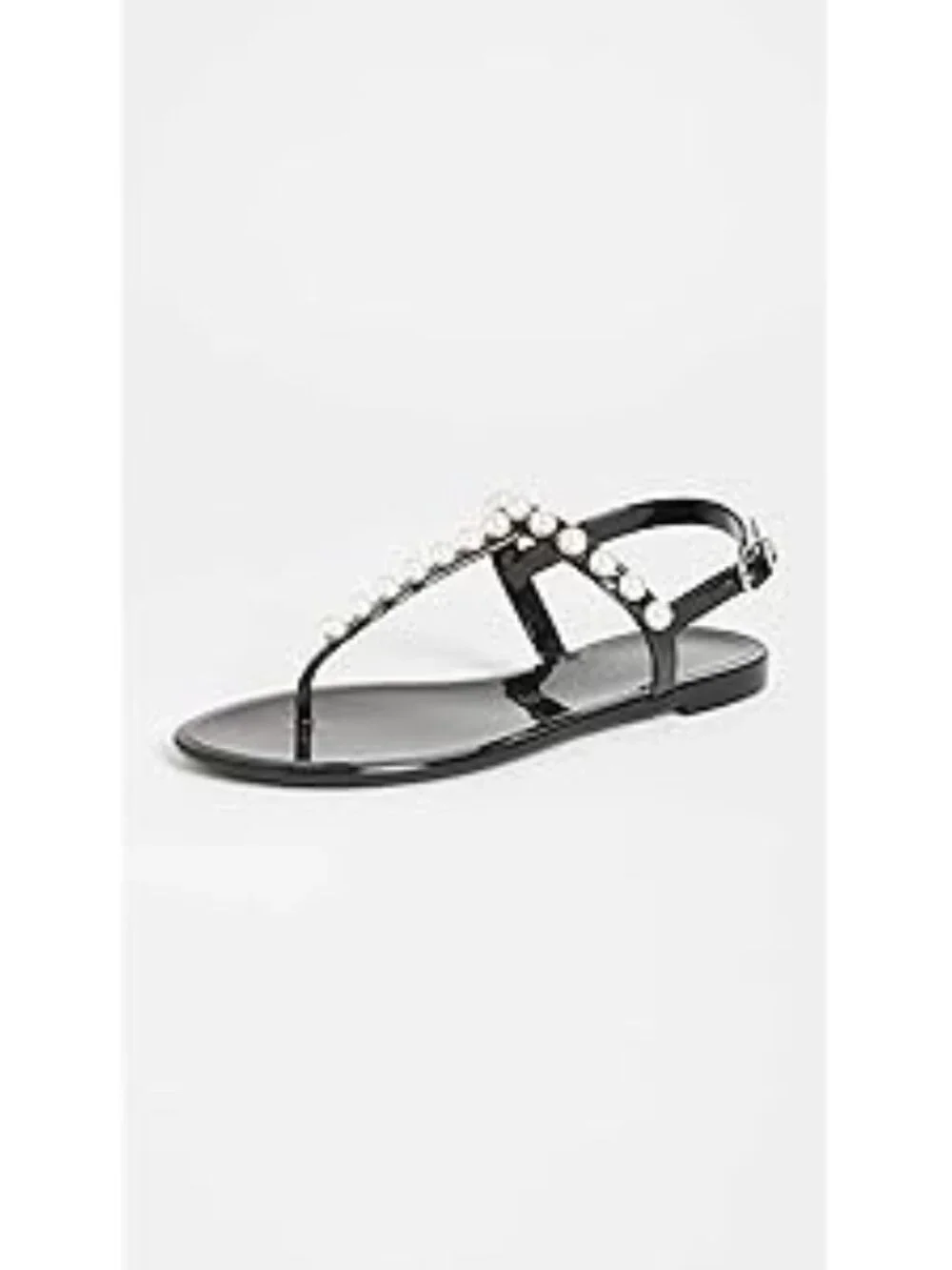 Stuart Weitzman Pearl Detail Black Goldie Jelly Sandals Size 5